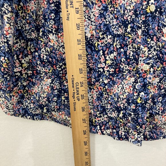 Chaps size 1X Navy Ditsy Floral No Iron 3/4 Sleeve Button Down Preppy Office - Picture 6 of 11